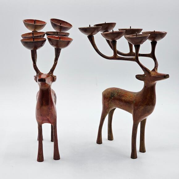 Vintage Decorative Tealight Reindeer Candle Holders Set/2 - Holiday Home Decor - Picture 6 of 8